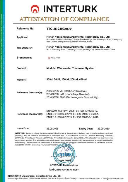 Cina Henan Yanjiang Environmental Technology Co., Ltd. Sertifikasi